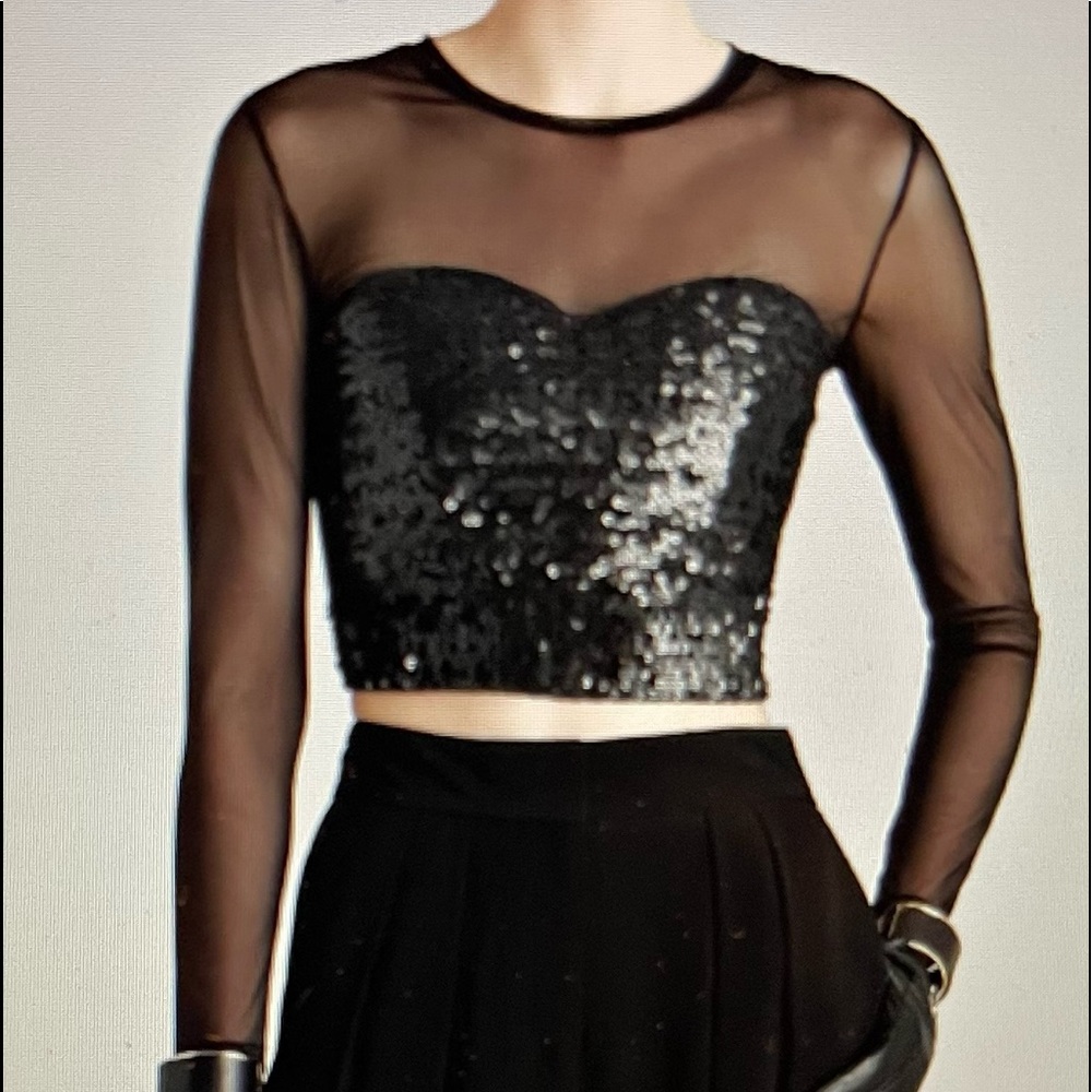 REISS CALISTA SEQUINS MESH TOP BLACK NEW Size S